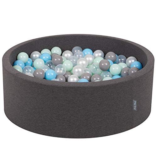 KiddyMoon Schuim Ballenbak Voor Kinderen Met Ballen Ø 7 Cm Gemaakt In EU, Donkergrijs:Parel-Grijs-Transparant-Babyblue-Munt,90X30cm/200 Ballen