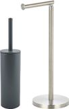 Spirella Badkamer accessoires set - WC-borstel/toiletrollen houder - metaal - donkergrijs/zilver
