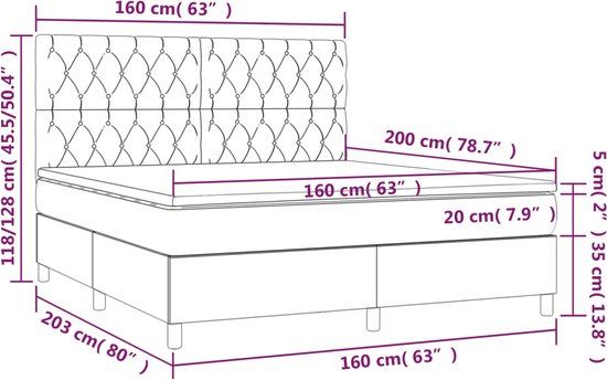 vidaXL Boxspring met matras stof zwart 160x200 cm