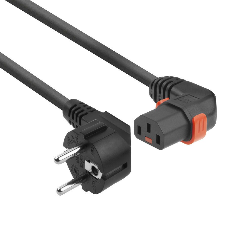 IEC LOCK C13 - Schuko CEE 7/7 Power Cable - 3m - Black
