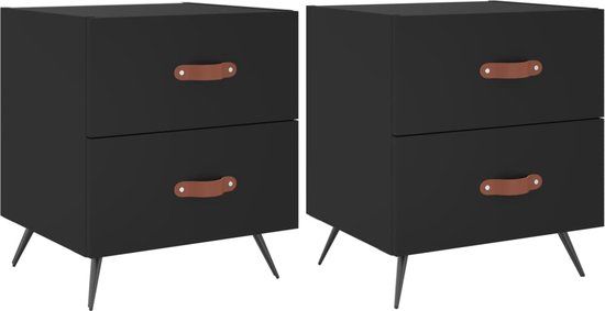 vidaXL Nachtkastjes 2 stuks 40x35x47,5 cm bewerkt hout zwart