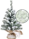 Merkloos / Sans marque Jja Showroom And Head Office Mini kerstboom besneeuwd - incl. verlichting bollen lichtgroen - H45 cm