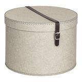 Bigso Box of Sweden RUT Set Van 2 Opbergdozen Met Deksel, Ronde Opbergbox Met Leren Riem, Grote en Kleine Hoedendoosjes Van Vezelplaat en Papier in Linnenlook - Beige