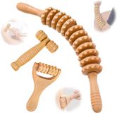 Set de 3 fasciarollers en bois, rouleau de fascia pour le dos, les jambes, le cou et les pieds, relaxation musculaire et drainage lymphatique, rouleau de massage avec 12 roues