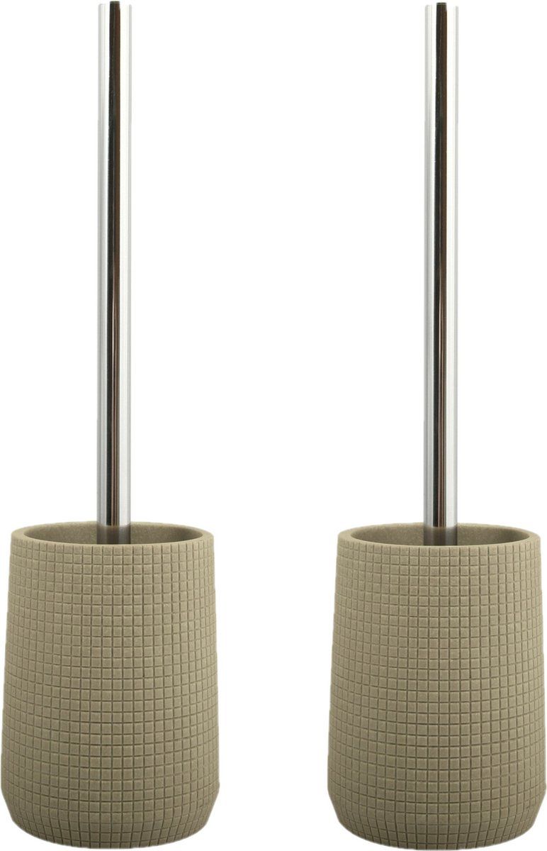 MSV Toilet/WC Borstelhouder - Kunststeen/Metaal - Taupe - 35 cm - 2 Stuks