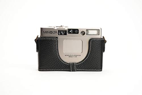 TP Original Handgemaakte echt lederen halve cameratas hoes voor Minolta TC-1, Zwart