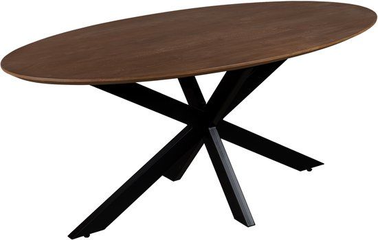 QUVIO Eettafel Sofia - Ovaal - 160x90 cm - Stalen kruispoot - Matrix poot - FSC® gecertificeerd mangohout - Bruin