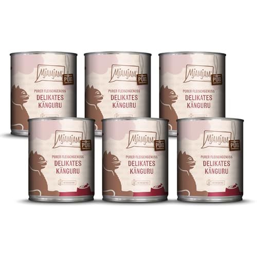 MjAMjAM - premium natvoer voor katten - puur vleesgenot - heerlijke pure kangoeroe, pak van 6 (6 x 800 g), graanvrij met extra vlees