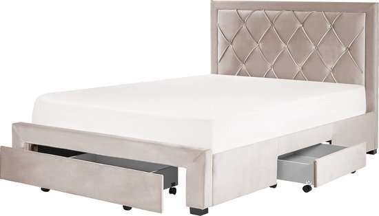 LIEVIN - Bed met opbergruimte - Beige - 140 x 200 cm - Fluweel