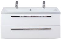 BES LED Seville Badmeubelset 120 cm - 2 Laden Wit Hoogglans - Wastafel Djazz Enkel 2 Kraangaten