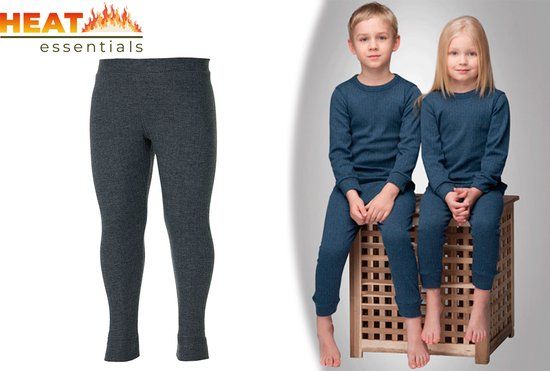 Heat Essentials Thermo Ondergoed Kinderen Thermo Broek 128-134 - Antraciet Grijs - Unisex