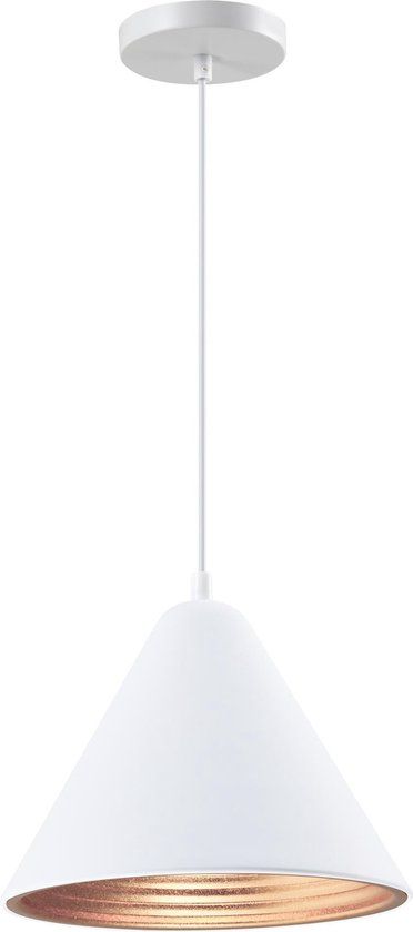 QUVIO Retro Hanglamp - Kegelvormig - E27 - Wit/Koper