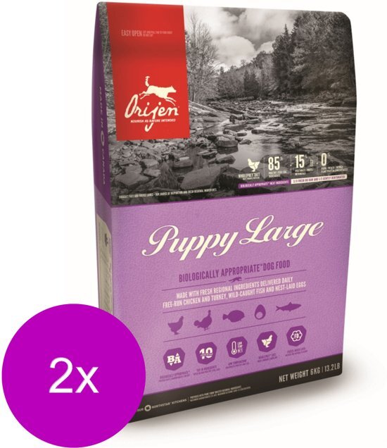 Orijen Whole Prey Puppy Large Breed - Hondenvoer - 2 x Kip Kalkoen 11.4 kg