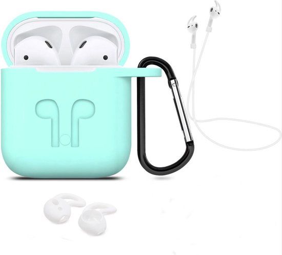 CHPN AirPods Case for Apple AirPods 1 & 2 - Silicone Protective Cover with Carabiner & Earhoox - Mint Green