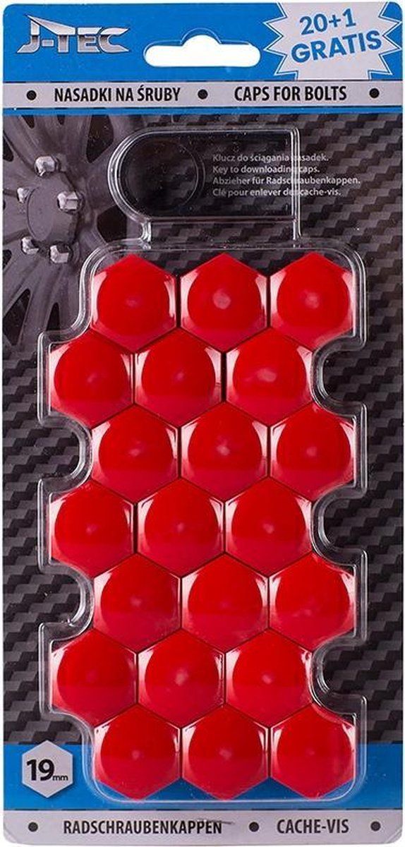 J-Tec Wielmoerkapjes 19 Mm Synthetisch Rood 20+1 Stuks