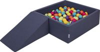 KiddyMoon Ballenbak voor kinderen 90x30cm Vierkant met Wig - 200 Ballen ∅7cm - Foam speelset - Speelgoed baby schuim - Ballenbad baby foam - Kunststof ballen - Schuimvulling - Donkerblauw: Lichtgroen Geel Turkoois Oranje Donkerroze Violet