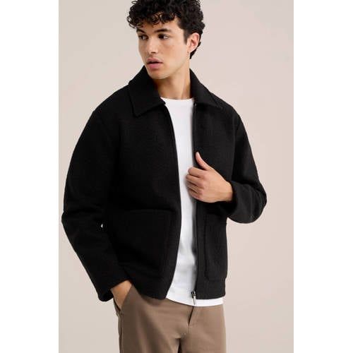 WE Fashion bouclé regular fit overshirt - zwart