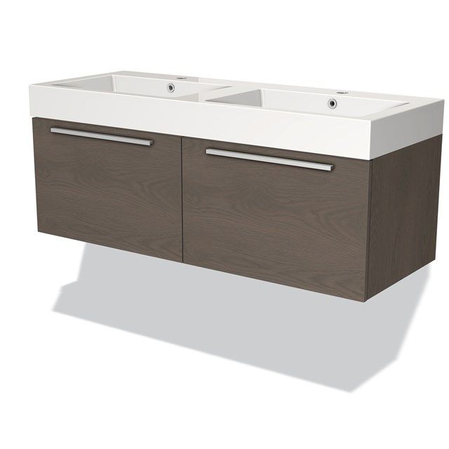 Maxaro Badkamermeubel 120cm Modulo Donkerbruin Eiken 2 Lades Vlak Wastafel Mineraalmarmer