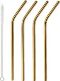 Heble® 4 Herbruikbare Rietjes - Goud - RVS - Gebogen - Inclusief Borstel