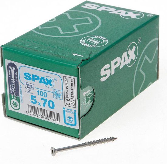 SPAX Spaanplaatschroef RVS 5x70mm - 100 stuks