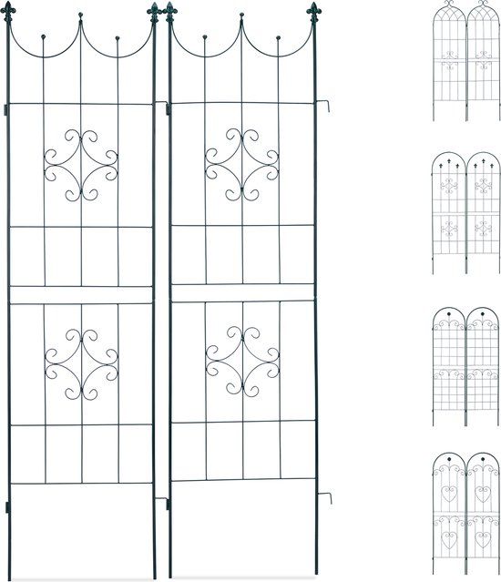 Relaxdays Plantenklimrek Set van 2 - 180x50cm - Donkergroen - Metaal