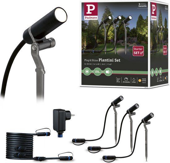 Paulmann Plug & Shine Plantini - Grondspot Set - 3x2.5W - 3000K - Antraciet