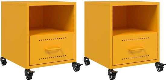 vidaXL Nachtkastjes - 2 stuks - 36x39x43,5 cm - Staal - Mosterdgeel