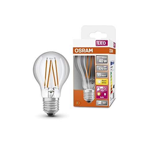 OSRAM Lamps OSRAM Star+ LED lamp met daglichtsensor, E27-basis Filament optiek ,Warm wit (2700K), 470 Lumen, substituut voor 40W-verlichtingsmiddel niet-dimbaar, 4-Pak