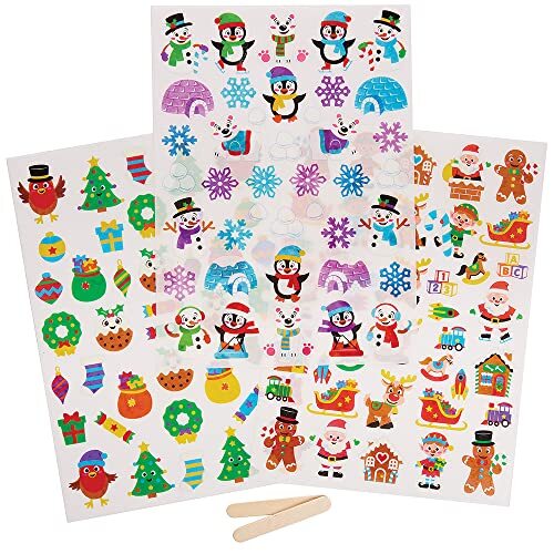 Baker Ross FX335 Kerstmis wrijfbare overdraaagbare Stickers - Pak van 120, Kerstmis Stickers, Kinderen Watervaste Knutsel Stickers, Keramische Hout en Papier Stickers