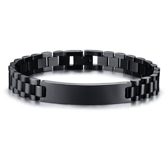 TJ Tom Jaxon Tom Jaxon Heren armband Edelstaal Graveerplaat Zwart - 21cm