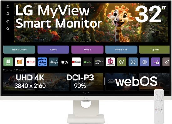 LG MyView Smart 32SR73U-W - 4K Ultra HD Smart Monitor - WebOS - Smart TV - Wi-Fi - Apple AirPlay - 32 Inch