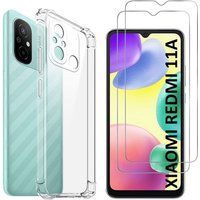 Phonillico® Schokbestendig hoesje voor Xiaomi Redmi 11A en 2 Tempered Glasses Screen Protection Film
