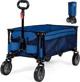 Merkloos Opvouwbare Bolderkar Strandwagen Tuinwagen Groot Voor Alle Terreinen Met Zijvak en Bekerhouder - Blauw Normaal Wiel Bolderkar