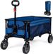 Merkloos Opvouwbare Bolderkar Strandwagen Tuinwagen Groot Voor Alle Terreinen Met Zijvak en Bekerhouder - Blauw Normaal Wiel Bolderkar
