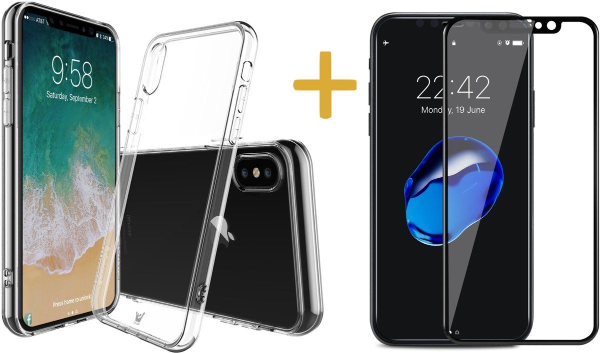 iCall Apple iPhone X - Hardcase met Screenprotector - Carbon Zwart
