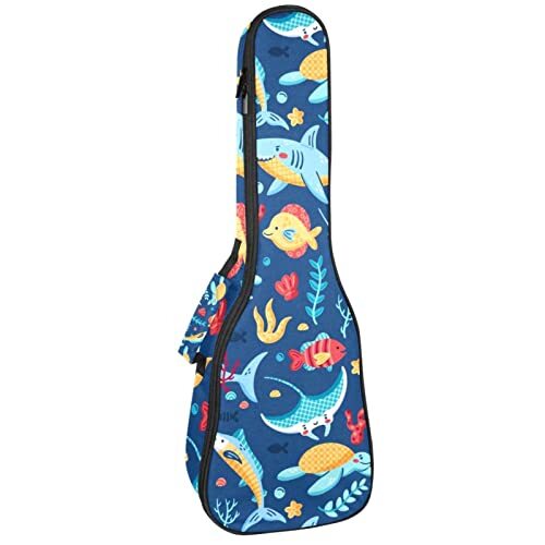 Mersov Concert Ukelele Rugzak, Heavy Duty Ukulele Case Bag met Opslag, Sopraan Concert Tenor Ukelele 10MM Gewatteerde BagBlack SheepsKleurrijk Marine Life