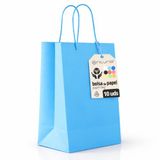 Blauwe OFITURIA Blauwe papieren zakken met handvat, 10 stuks, robuuste en recyclebare zakken voor cadeau en handel (18 x 8 x 24 cm, blauw)