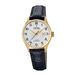 Festina Dameshorloge F20011/5 Swiss Made roestvrijstalen behuizing goud zwart lederen band grijs klassiek
