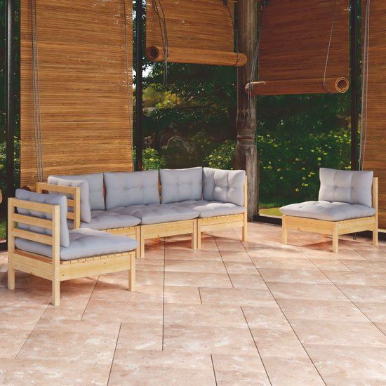 The Living Store Lounge Set - Grey - Pine - Corner Sofa - Middle Sofa - Including Cushions