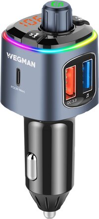 Wegman Bluetooth FM Transmitter - Autolader USB C - Carkit - Zwart