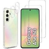 Phonillico® Schokbestendig hoesje voor Samsung Galaxy A56 5G en 2 schermen van gehard glas en 2 Phonillico® camerabeschermers
