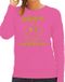 Bellatio Decorations Foute Kersttrui Dames - Happy Christmas - Roze - Glitter Goud - Smile / Emoticon - Maat M