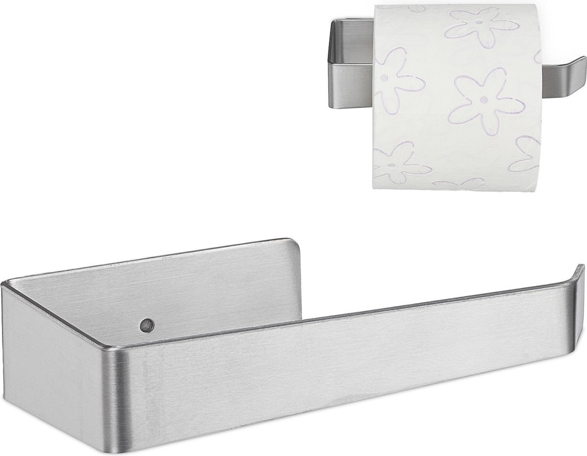 Relaxdays toiletrolhouder zelfklevend - wc rol houder zilver - toiletpapierhouder muur