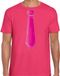 Bellatio Decorations Verkleed t-shirt voor heren - stropdas roze - roze - carnaval - foute party M