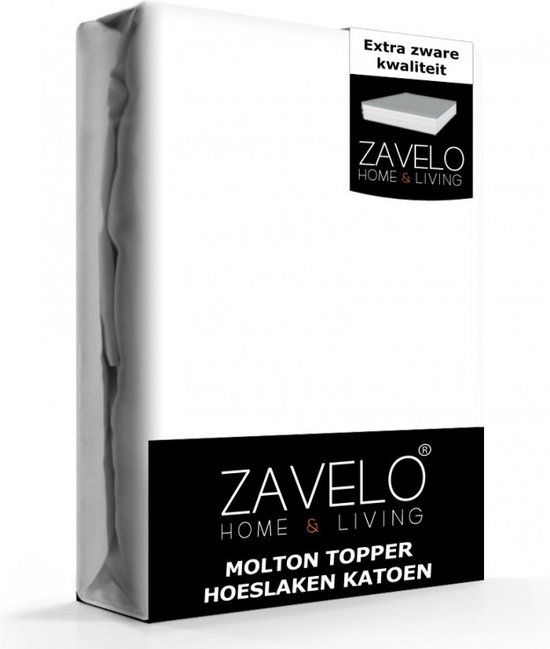 Zavelo Molton Topper Hoeslaken 90x210 cm - 1-persoons - Wit - Katoen - 10cm Hoekhoogte