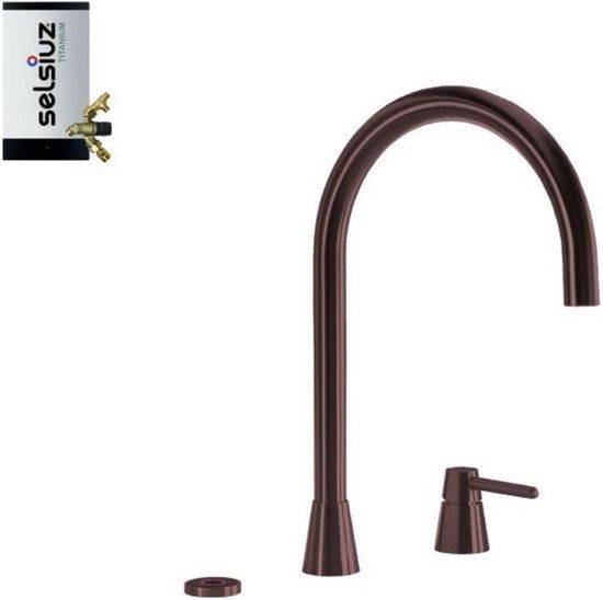 Selsiuz kranen Selsiuz Osiris Cone Counter 3-in-1 Copper / Koper RVS Keukenkraan met TITANIUM Combi Boiler - 350451