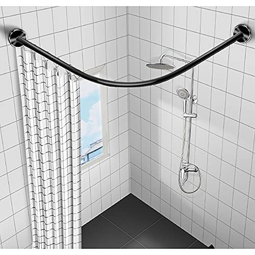 SHUWB Douchestang hoek zonder boren 3-in-1, badkuip, hoekdouchegordijnstang, telescoop van roestvrij staal, uitschuifbaar, gebogen kledingstang, eenvoudige montage, C*210 cm, water dam