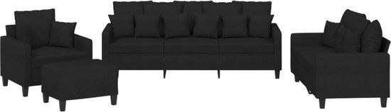 vidaXL 4-delige Loungeset met kussens stof zwart