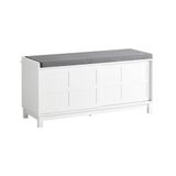 SoBuy Opbergbank met gestoffeerd kussen - Lage kast Entree Schoenenkast - Comfortabele bank met 2 schuifdeuren - Wit, 114x40x53 cm, FSR86-W