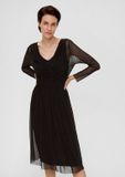 s.Oliver BLACK LABEL s.Oliver - Mesh jurk met gesmokt detail - Zwart - Maat 34